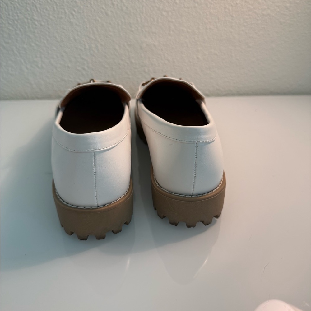 White Loafers with Gold Buckle - Picture 3 of 7